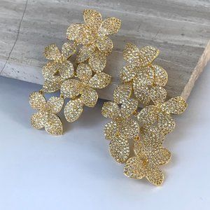NEW~ Anthropologie SHASHI "Alyssa Drop" Gold Pave Crystal Flower Earrings